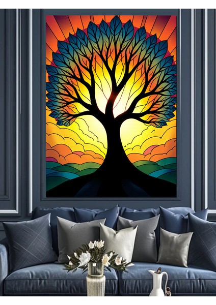 Güneşe Karşı Ağaç Dekoratif Kanvas - Mdf Ahşap Tablo