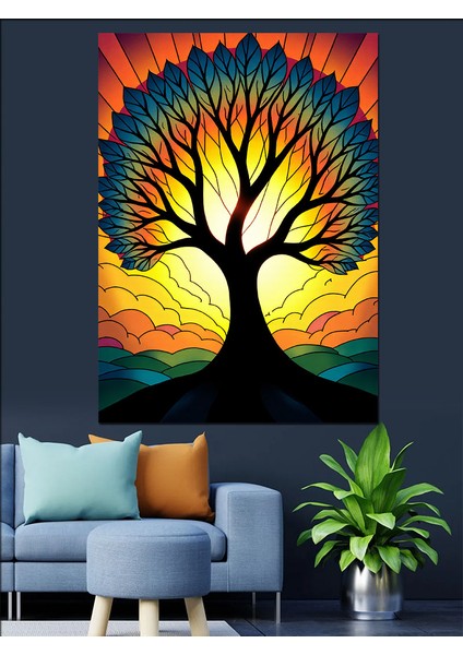Güneşe Karşı Ağaç Dekoratif Kanvas - Mdf Ahşap Tablo fırsatları