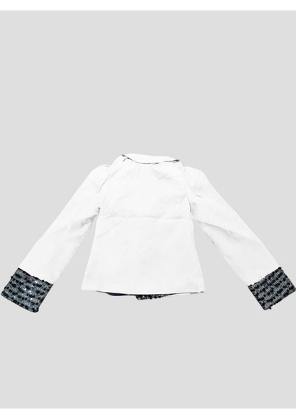 Kız Çocuk Yakası ve Bilekleri Pulpayet Işlemeli Çift Düğmeli Beyaz Blazer Ceket fırsatları