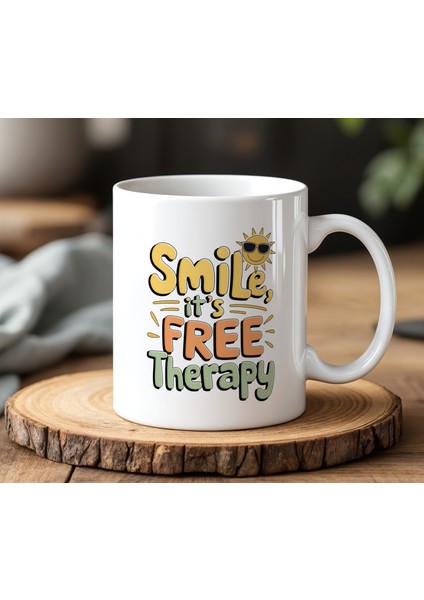 Smile Therapy Tasarımlı Beyaz Seramik Baskılı Kupa Bardak 330 ml