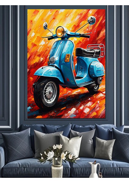 Klasik Mavi Vespa Dekoratif Kanvas - Mdf Ahşap Tablo