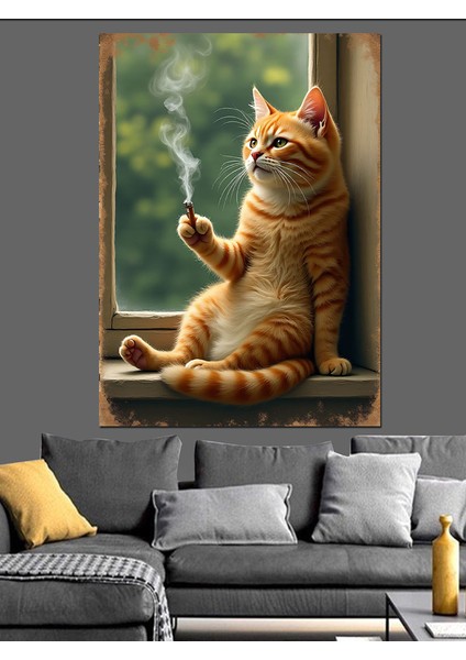 Dertli Kedi Dekoratif Kanvas - Mdf Ahşap Tablo fiyatları