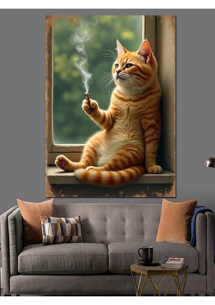 Dertli Kedi Dekoratif Kanvas - Mdf Ahşap Tablo modelleri