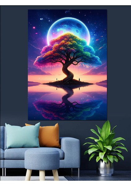 Ay Altında Büyülü Ağaç Dekoratif Kanvas - Mdf Ahşap Tablo fiyatları