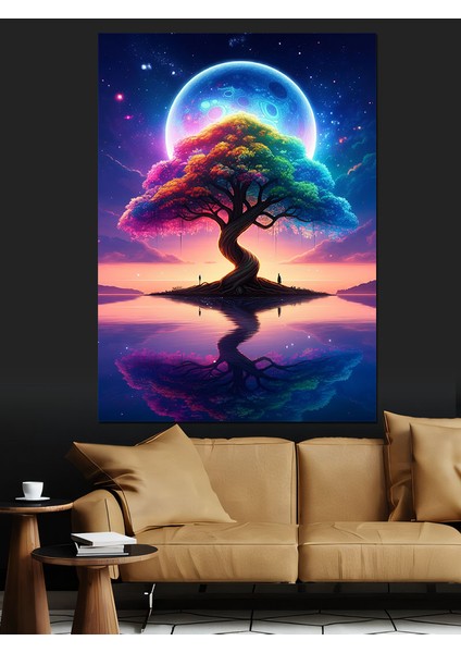 Ay Altında Büyülü Ağaç Dekoratif Kanvas - Mdf Ahşap Tablo modelleri
