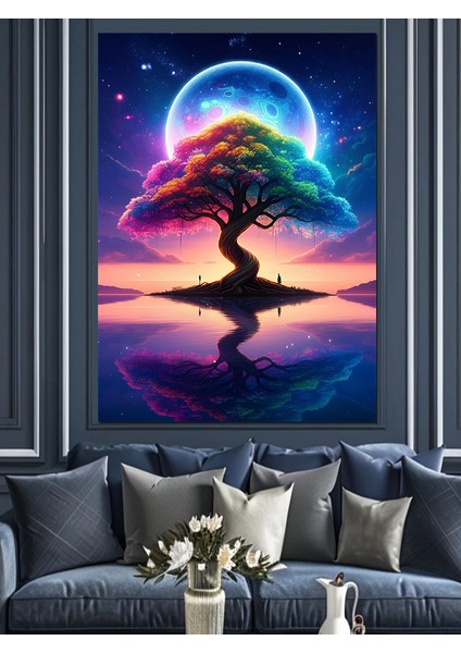 Ay Altında Büyülü Ağaç Dekoratif Kanvas - Mdf Ahşap Tablo fırsatları