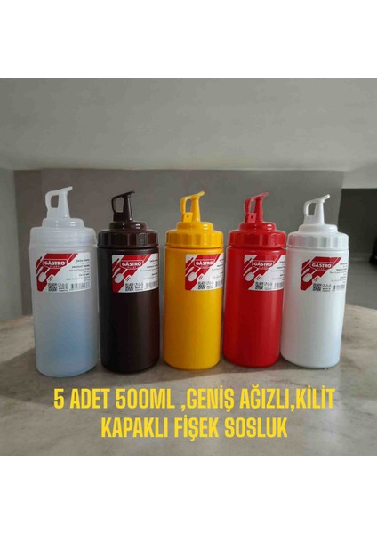 5 Adet 500 Ml, Geniş Ağızlı,kilit Kapaklı Fişek Sosluk