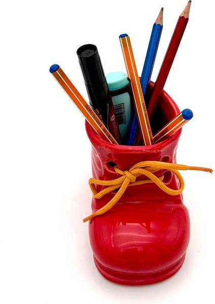 Seramik Ayakkabı Figürlü Kalemlik - Saksı - Dekoratif Obje (Kahverengi)