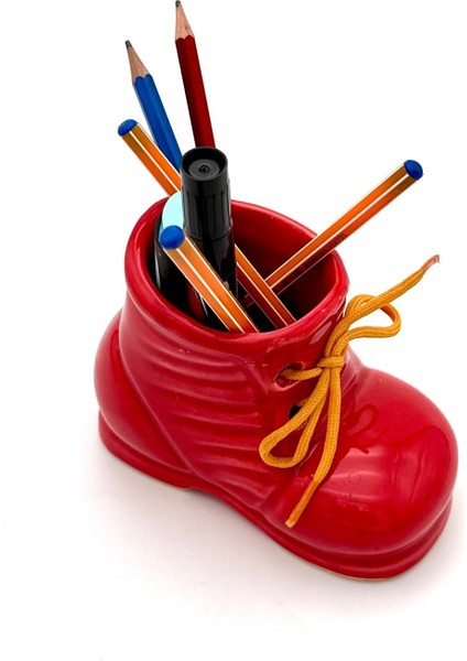 Seramik Ayakkabı Figürlü Kalemlik - Saksı - Dekoratif Obje (Kahverengi) modelleri