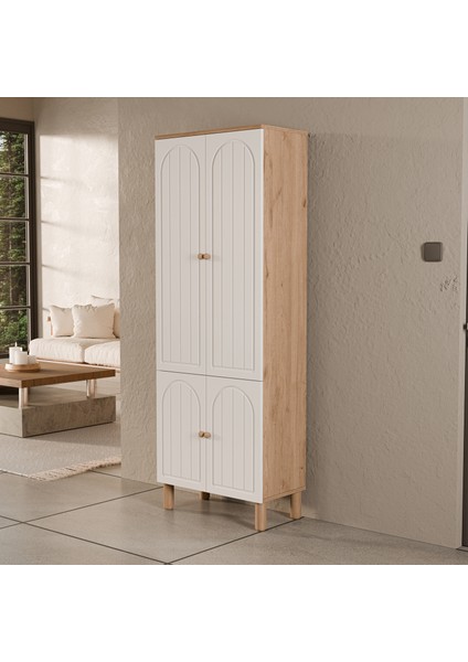 5084 Rapsody 4 Kapaklı (Membran) 5 Askılı Bohem Portmanto Sepet-Beyaz