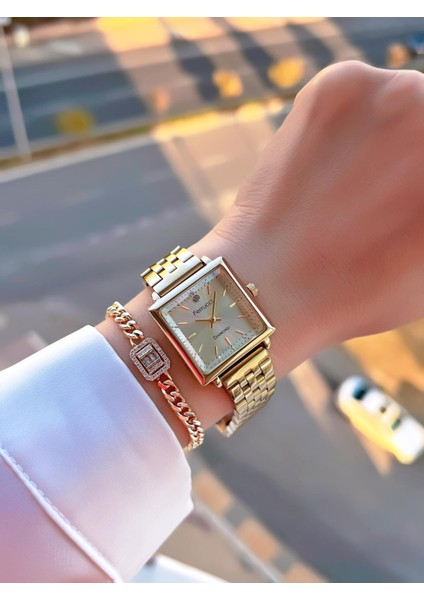 Kristal Camlı Çelik Kordon 2 Yıl Garantili 3 Atm Kadın Kol Saati+Bileklik NS.FRC.0041.L2 modelleri