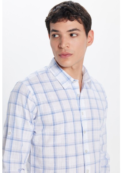Erkek Slim Fit Dar Kesim %100 Pamuk Keten Doku Kareli Gömlek fiyatları
