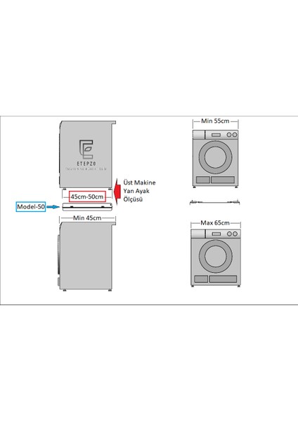 Çamaşır Yıkama ve Çamaşır Kurutma Makineleri Üst Üste Birleştirme Ara Aparatı modelleri