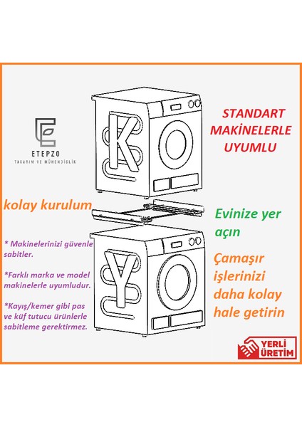Çamaşır Yıkama ve Çamaşır Kurutma Makineleri Üst Üste Birleştirme Ara Aparatı