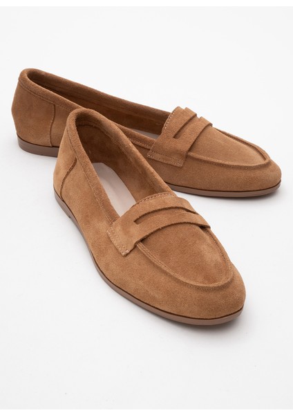 F02 Toprak Süet Hakiki Deri Kadın Loafer Ayakkabı