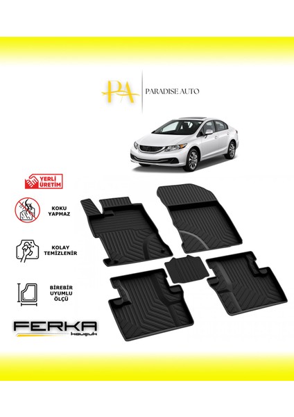 Honda Civic 9 Sedan 2012-2016 4d Havuzlu Paspas