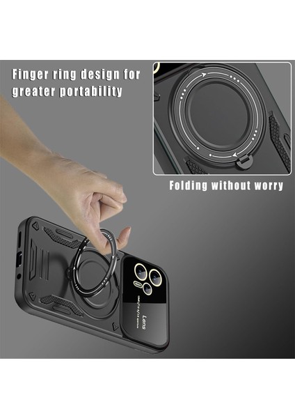 Xiaomi Redmi Note 14 Kılıf Magsafe Dönebilen Halkalı Standlı Kamera Lens Korumalı Gold Detaylı Military Tank Kapak