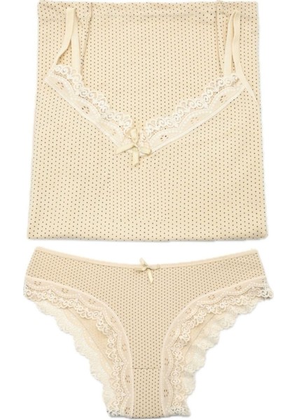 Kadın Puantiyeli Pamuklu Likralı Atlet Külot Takım