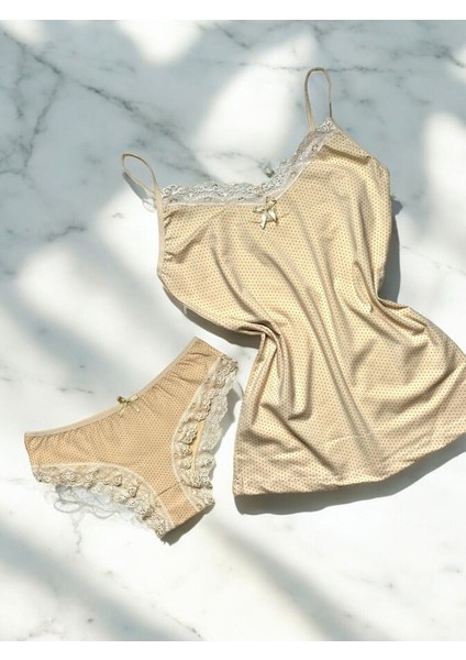 Kadın Puantiyeli Pamuklu Likralı Atlet Külot Takım fiyatları