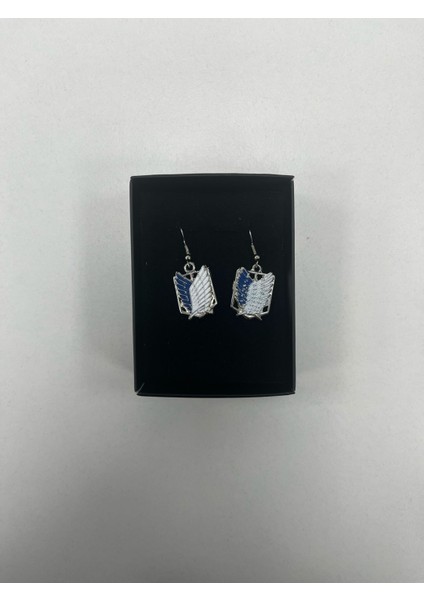 Mavi Beyaz Kanat Şeklinde Sallanan Küpe