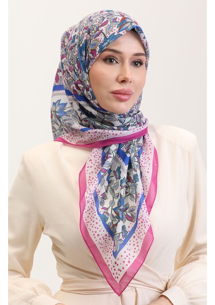 Desenli Pamuk Eşarp 2075-06 Saks Fuşya
