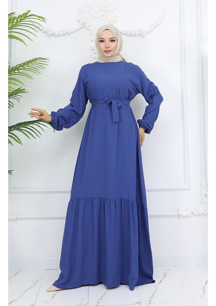 Belmando Kumaş Kuşaklı Elbise 2013-03 Indigo
