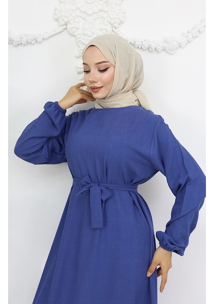 Belmando Kumaş Kuşaklı Elbise 2013-03 Indigo