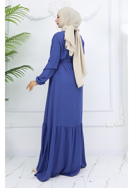 Belmando Kumaş Kuşaklı Elbise 2013-03 Indigo