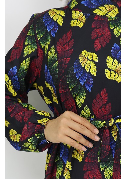 Jessica Kumaş Desenli Elbise 0033-01 Siyah Sarı fırsatları