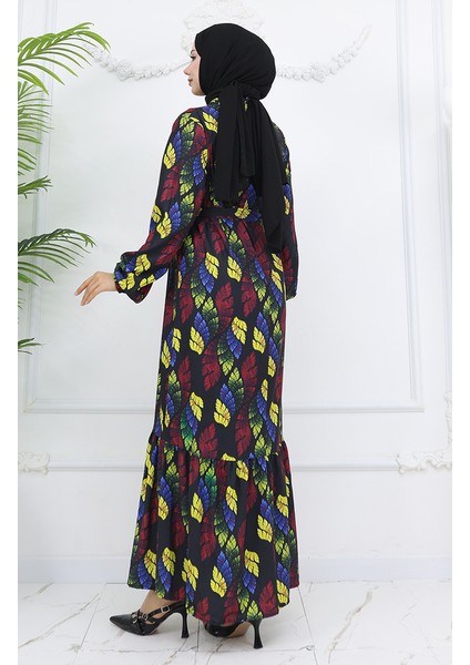 Jessica Kumaş Desenli Elbise 0033-01 Siyah Sarı indirimleri