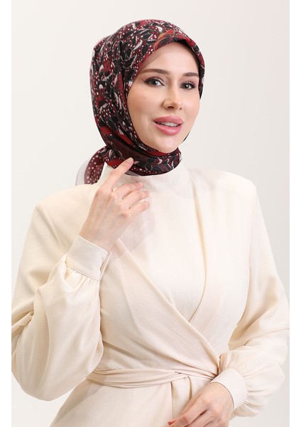 Desenli Pamuk Eşarp 2075-13 Siyah Bordo