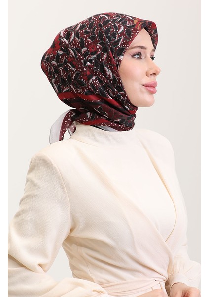 Desenli Pamuk Eşarp 2075-13 Siyah Bordo