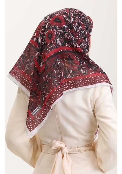 Desenli Pamuk Eşarp 2075-13 Siyah Bordo