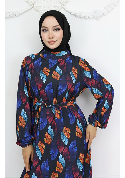 Jessica Kumaş Desenli Elbise 0033-03 Siyah Turkuaz modelleri