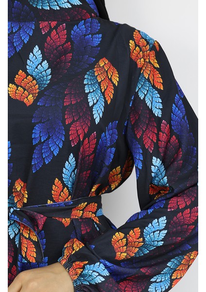 Jessica Kumaş Desenli Elbise 0033-03 Siyah Turkuaz fırsatları