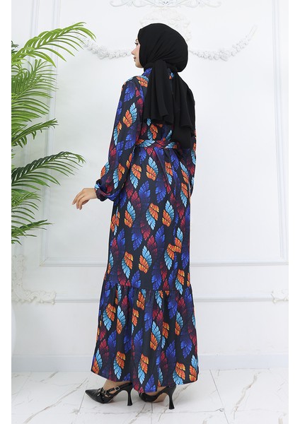 Jessica Kumaş Desenli Elbise 0033-03 Siyah Turkuaz indirimleri