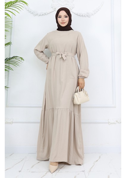 Belmando Kumaş Kuşaklı Elbise 2013-02 Vizon fiyatları