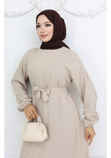 Belmando Kumaş Kuşaklı Elbise 2013-02 Vizon modelleri