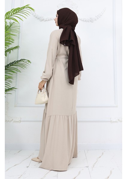 Belmando Kumaş Kuşaklı Elbise 2013-02 Vizon indirimleri