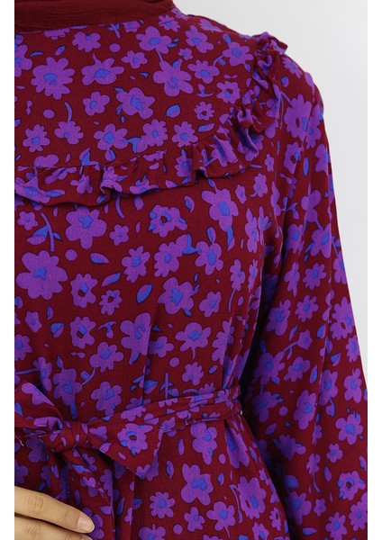 Viskon Kumaş Fırfırlı Elbise 2003-01 Bordo fırsatları