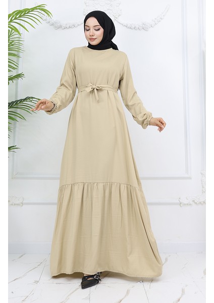 Belmando Kumaş Kuşaklı Elbise 2013-01 Bej