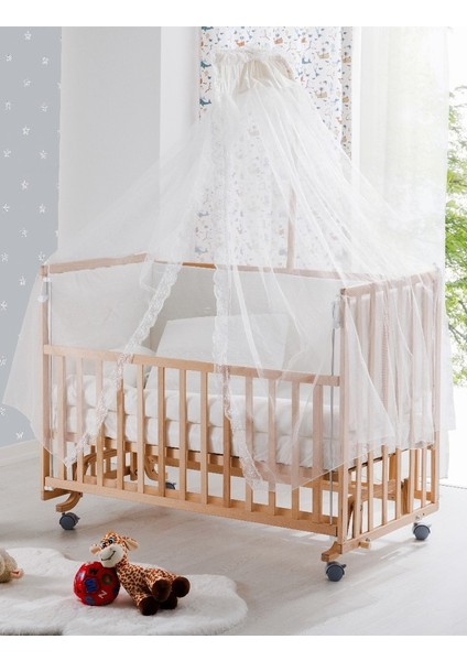 BW6240 Doğal Ahşap Bebek Beşiği - Tekerlekli Sallanır Kademeli Anne Yanı Beşik- Uyku Setli - 60x120 cm indirimleri