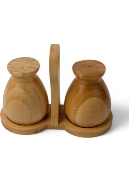 Mrk Model Bambu Standlı 3 Parça Tuzluk Biberlik Seti