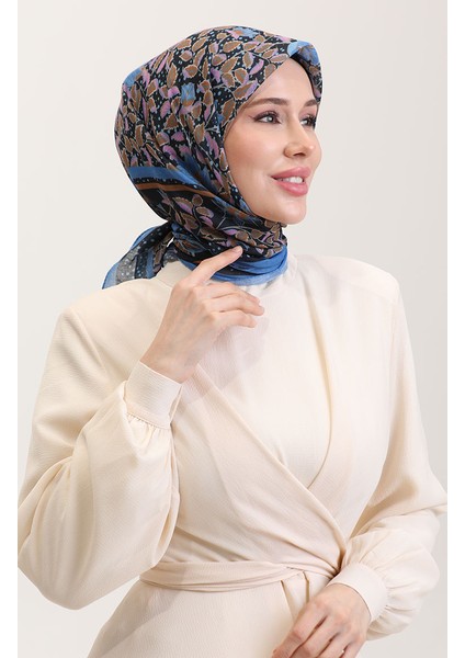 Desenli Pamuk Eşarp 2075-07 Indigo Pembe
