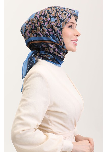 Desenli Pamuk Eşarp 2075-07 Indigo Pembe