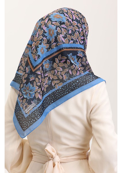 Desenli Pamuk Eşarp 2075-07 Indigo Pembe