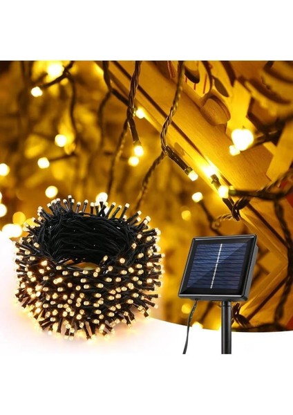 12 Metre 100 LED Solar Lamba Güneş Enerjili Sarı Işık Top Zincir Bahçe Aydınlatma Parti Süs Lambası