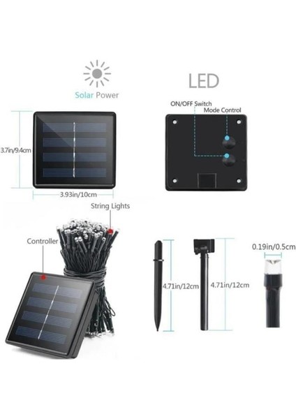 12 Metre 100 LED Solar Lamba Güneş Enerjili Sarı Işık Top Zincir Bahçe Aydınlatma Parti Süs Lambası
