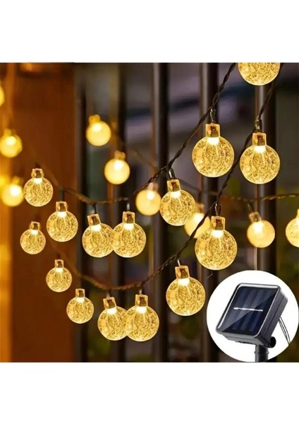 7 Metre 50 LED Opak Solar Lamba Güneş Enerjili Sarı Işık Top Zincir Bahçe Aydınlatma Parti Süs Lambası