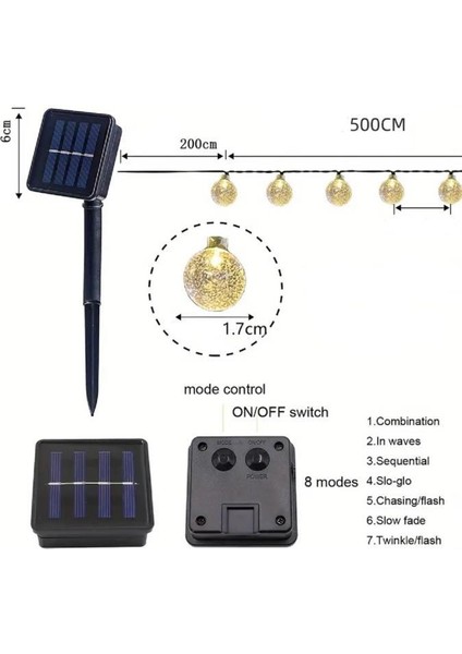 7 Metre 50 LED Opak Solar Lamba Güneş Enerjili Sarı Işık Top Zincir Bahçe Aydınlatma Parti Süs Lambası modelleri